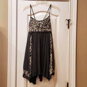 American Eagle Like New Cute Tie Back Sz S Navy Dress Embroidery
